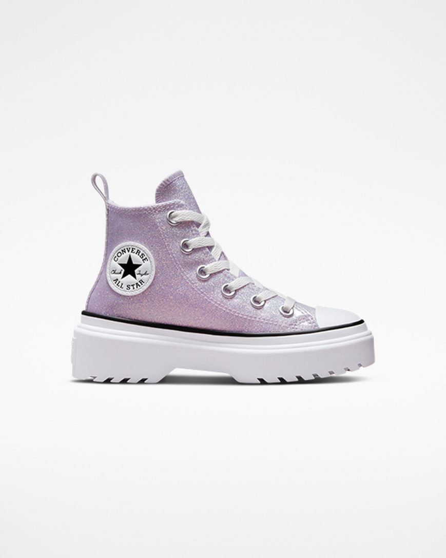 Sapatos Plataforma Converse Chuck Taylor All Star Lugged Lift Glitter Cano Alto Menina Roxo Branco Pretas | PT K0P9807